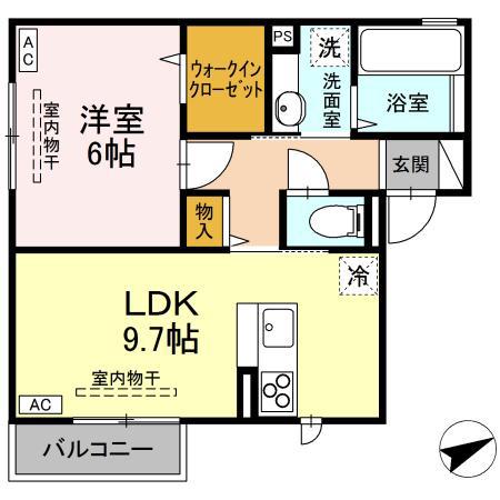 シャローム中ノ橋(1LDK/2階)の間取り写真
