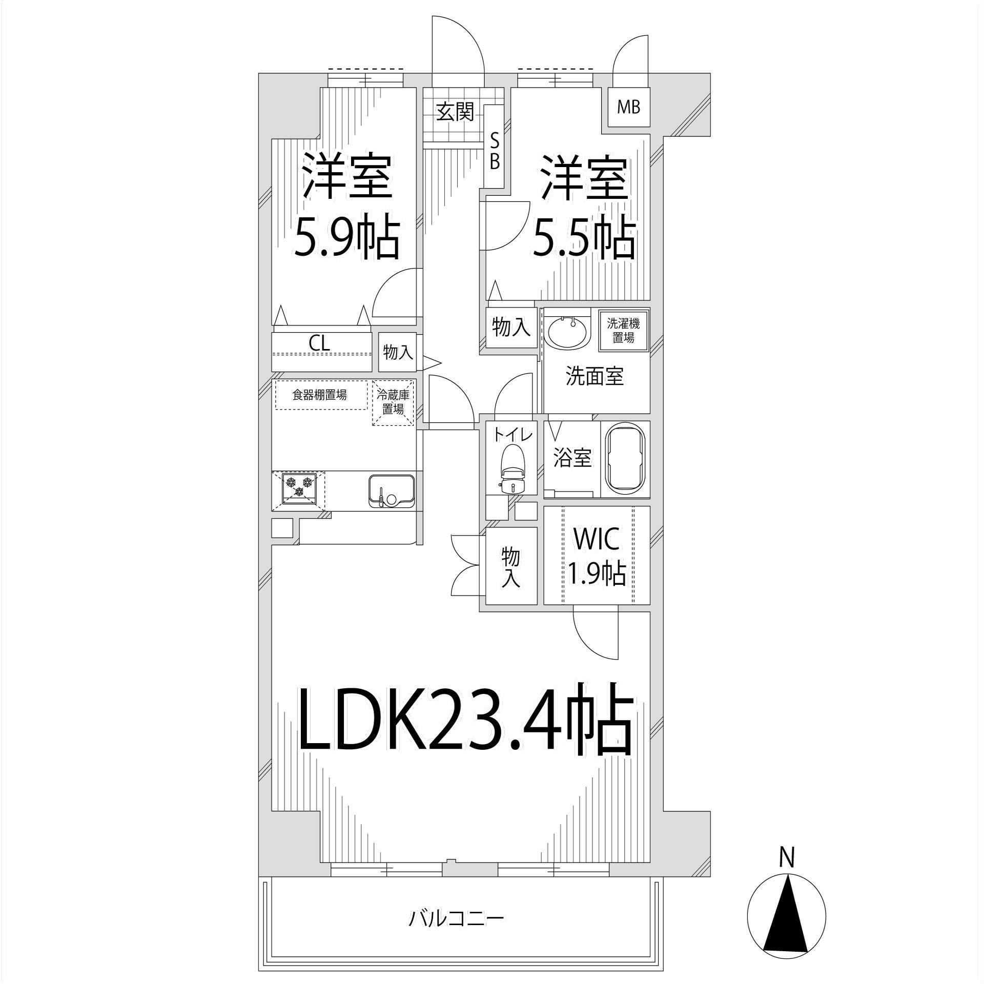 キャッスルコート東辻井(2LDK/4階)の間取り写真