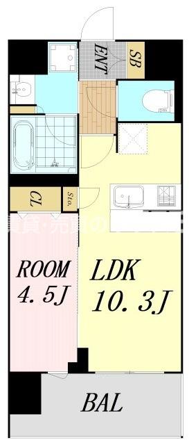 スプランディッド難波キャトル(1LDK/10階)の間取り写真