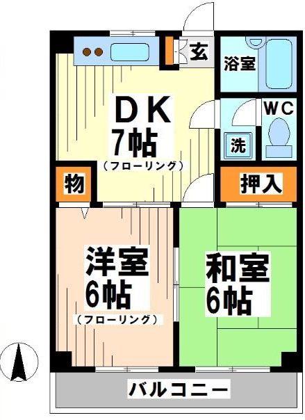 烏山エイトハウス(2DK/2階)の間取り写真