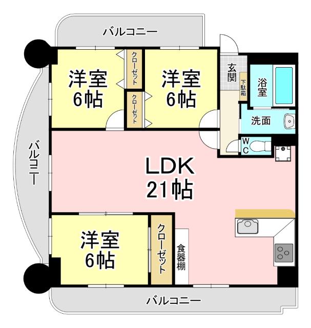 クレセール守恒(3LDK/1階)の間取り写真