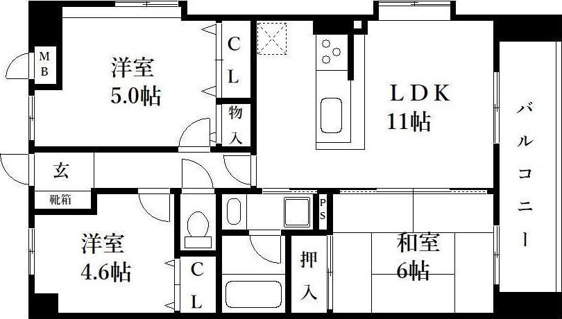 エンゼルハイム久留米東(3LDK/7階)の間取り写真