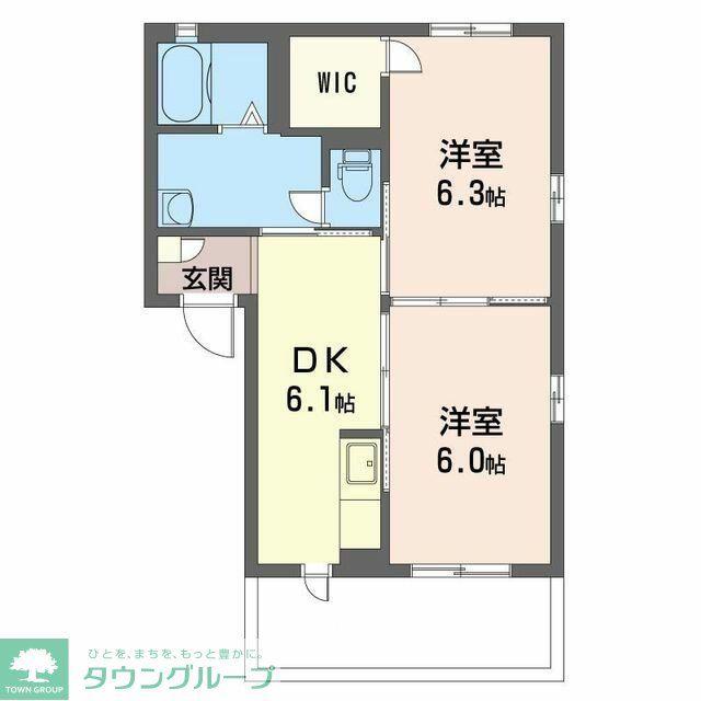 パールタウンB(2DK/1階)の間取り写真