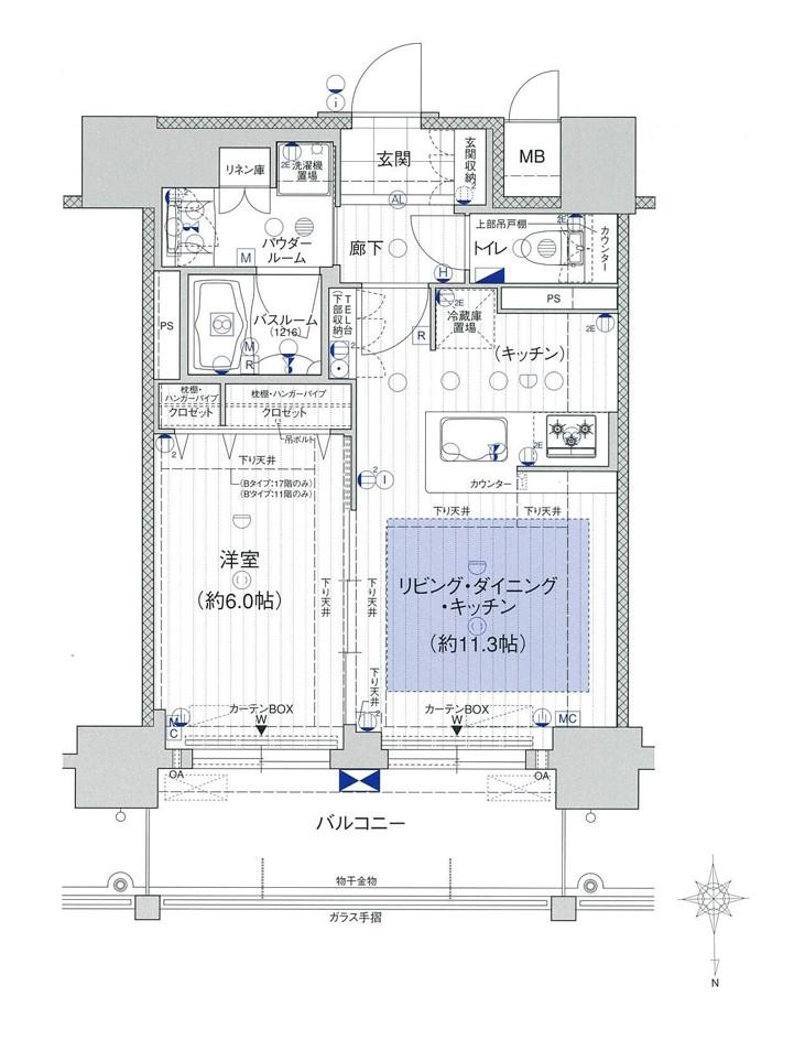 プレサンスタワー北浜(1LDK/14階)の間取り写真