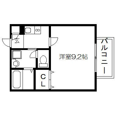 アムール一乗寺II(1K/2階)の間取り写真