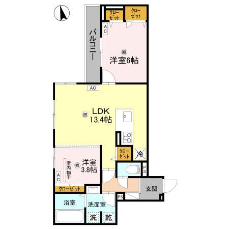 D-ROOM東本町(2LDK/1階)の間取り写真