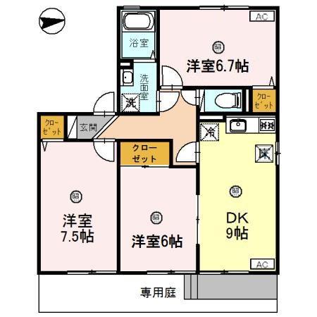 パレーシャルラフォーレ(3DK/1階)の間取り写真
