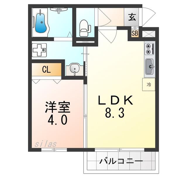 ALEGRIA泉佐野鶴原ノース(1LDK/3階)の間取り写真