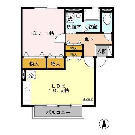 ウィルモアABCDE館(1LDK/2階)の間取り写真
