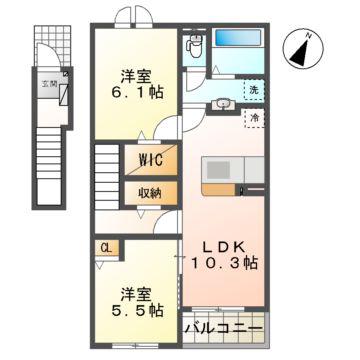 ブライトン A(2LDK/2階)の間取り写真
