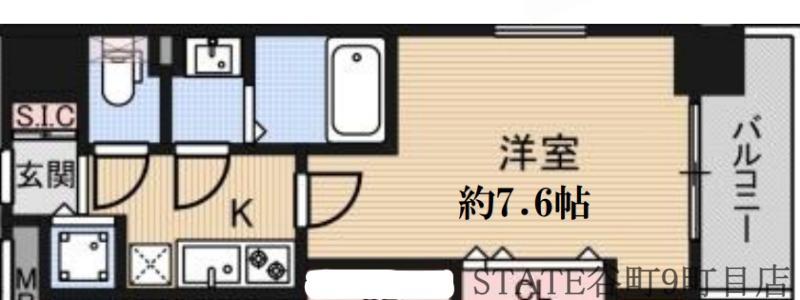 LUXE玉造II(1K/4階)の間取り写真