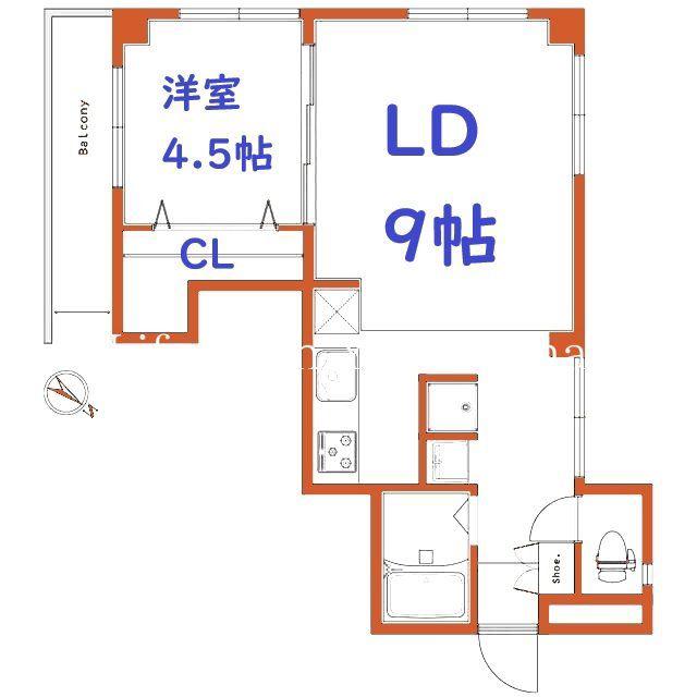 第1今橋ハイツ(1LDK/1階)の間取り写真