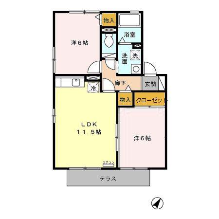CHATEAU B棟(2LDK/1階)の間取り写真