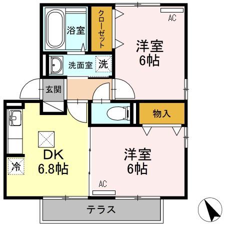 ウエストヴィラ宇部(2DK/1階)の間取り写真