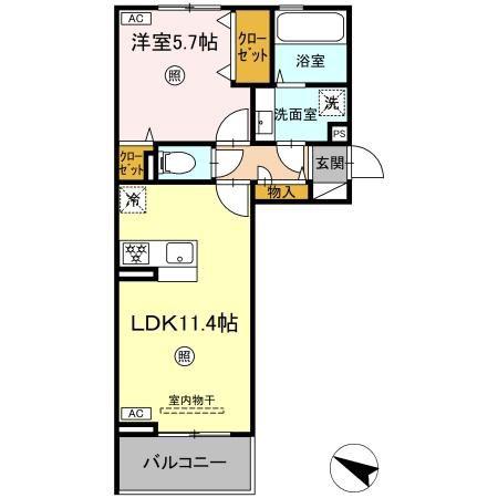 CIEL B棟(1LDK/3階)の間取り写真