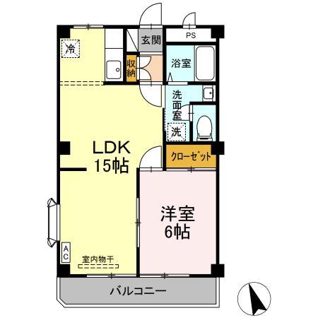 ニューエクセル三宅D棟(1LDK/2階)の間取り写真