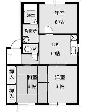 ディアス北井門 A・B・C棟(3DK/2階)の間取り写真