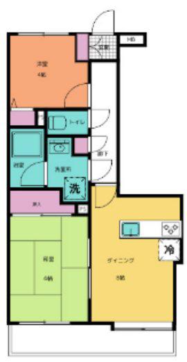 グリーンパーク早稲田1(2DK/4階)の間取り写真
