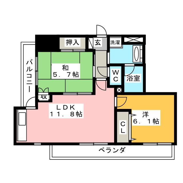 レクセルマンション北浦和公園(2LDK/4階)の間取り写真