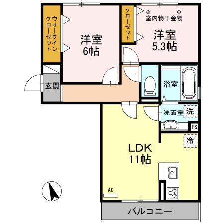 AMAZING GRACE 歌恋(2LDK/3階)の間取り写真