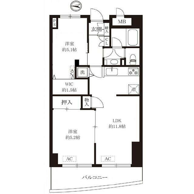 鶴見ワンダーランド(2LDK/7階)の間取り写真