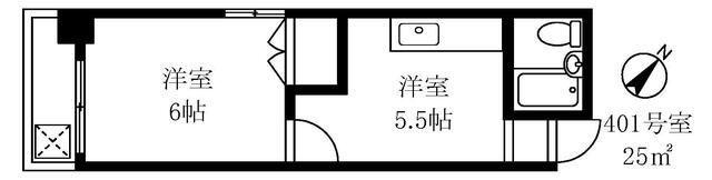 バンビ白山第4ビル(1DK/4階)の間取り写真
