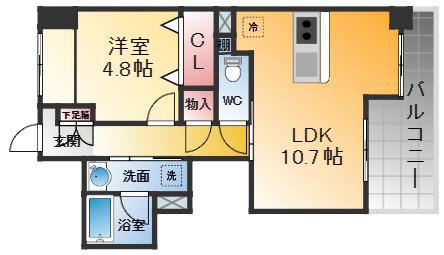 クオーレ西宮北口II(1LDK/6階)の間取り写真