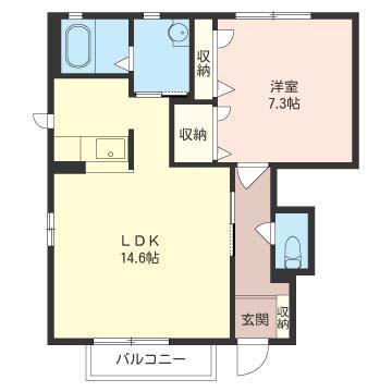 フラットツイン D(1LDK/1階)の間取り写真