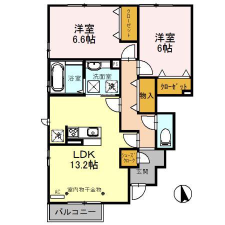 サンシャイン上冨居II A(2LDK/1階)の間取り写真