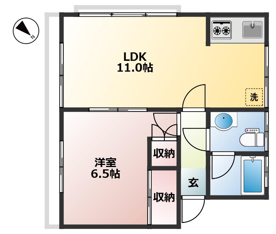 清水ビル(1LDK/2階)の間取り写真