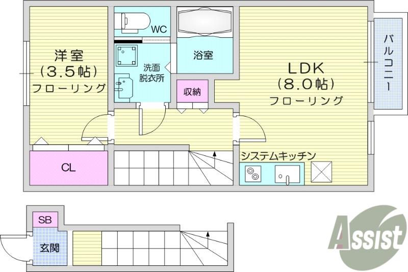 フォレス北仙台1(1LDK/2階)の間取り写真