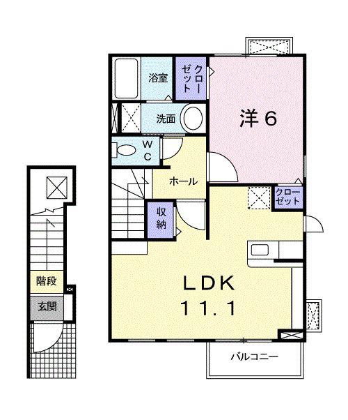 カサブランカ A-I(1LDK/2階)の間取り写真