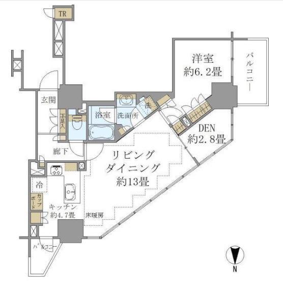 ブリリアタワー上野池之端(1SLDK/12階)の間取り写真
