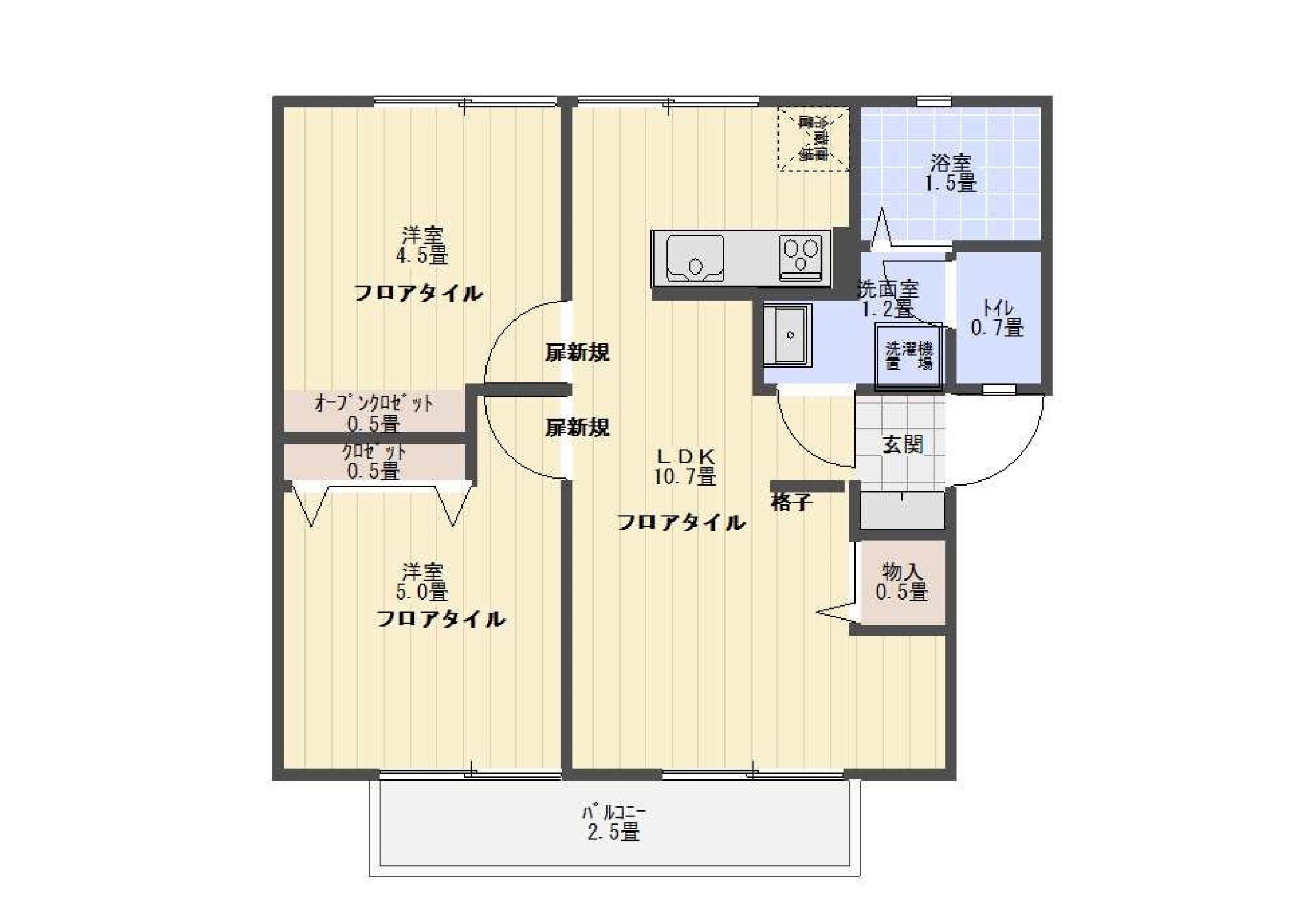 コーポミヤデラ(2LDK/2階)の間取り写真