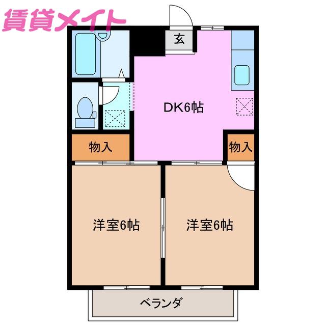 モノクロハウス(2DK/2階)の間取り写真