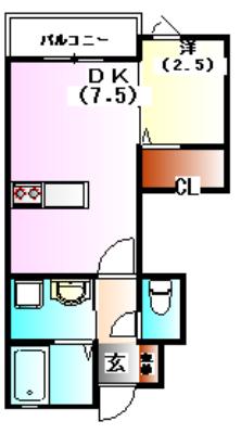 ベルリード三田(1DK/1階)の間取り写真