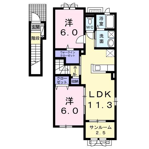 セレノI(2LDK/2階)の間取り写真