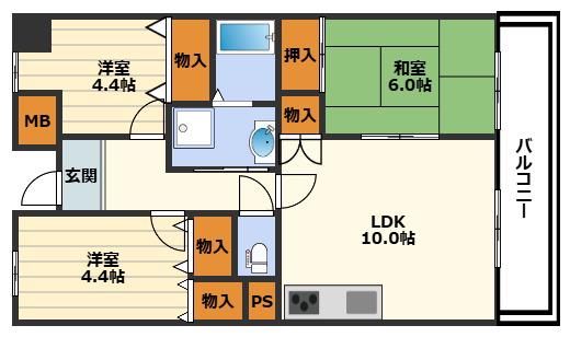 CH158RESIDENCE NAKANOSHIMA(3LDK/6階)の間取り写真