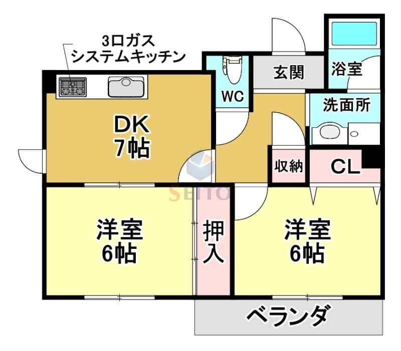プリムシャトレ(2DK/4階)の間取り写真