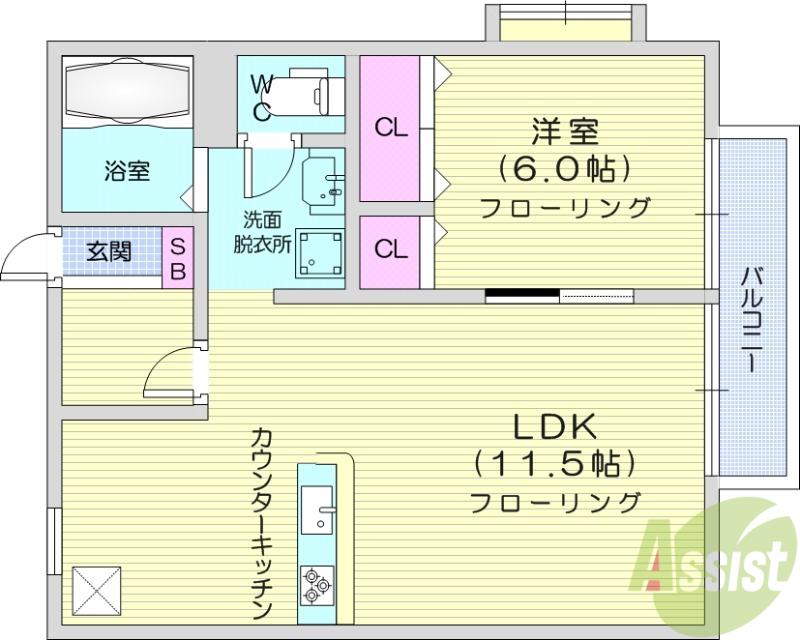 サンガーデン桜 C棟(1LDK/1階)の間取り写真