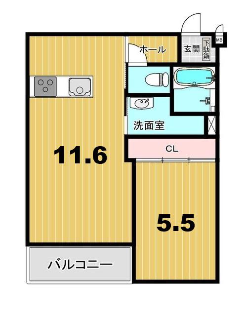 グラン・エスポワール(1LDK/2階)の間取り写真