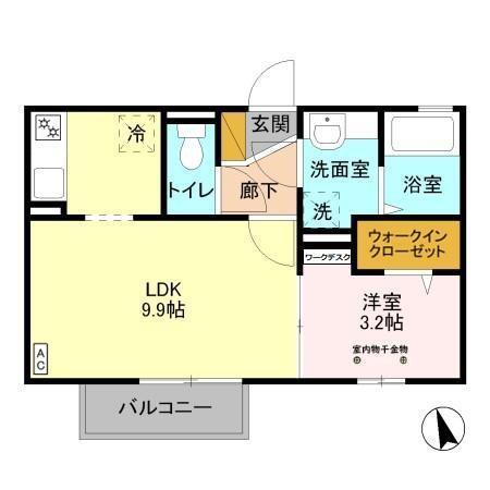 ロンサール(1LDK/2階)の間取り写真