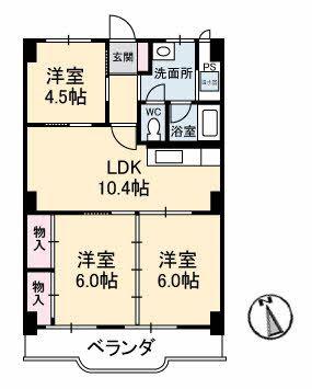 真締川ハイツ(3LDK/4階)の間取り写真