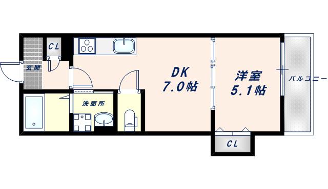 ラモーナ長瀬II(1LDK/1階)の間取り写真