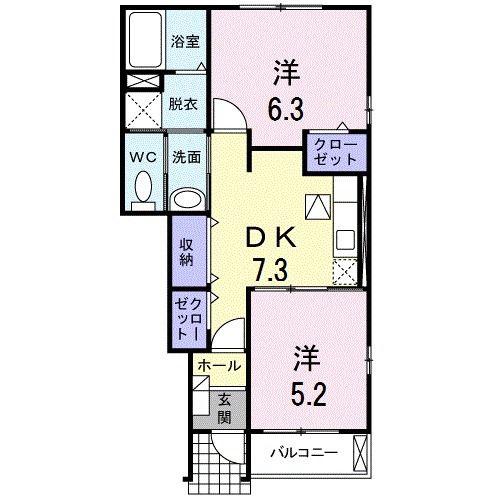 ポラリス・ガーデンウエスト(2DK/1階)の間取り写真