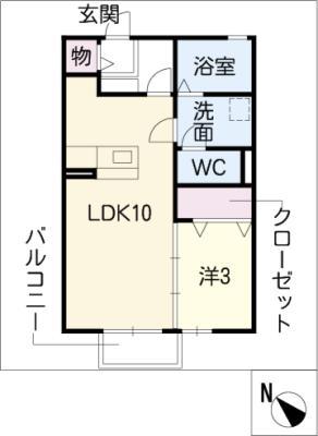 グランコール古見A(1LDK/1階)の間取り写真