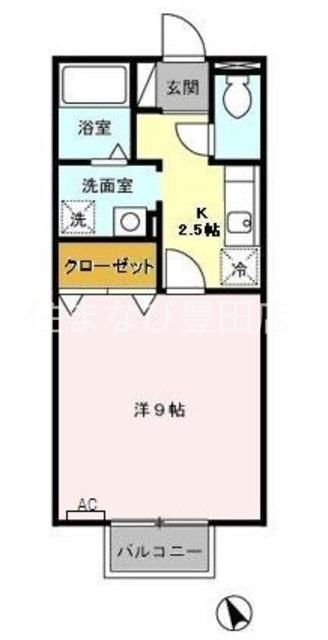 ラウム若林(1K/2階)の間取り写真