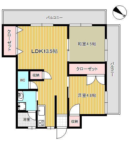 メゾンドブランシュ鴨池(2LDK/2階)の間取り写真