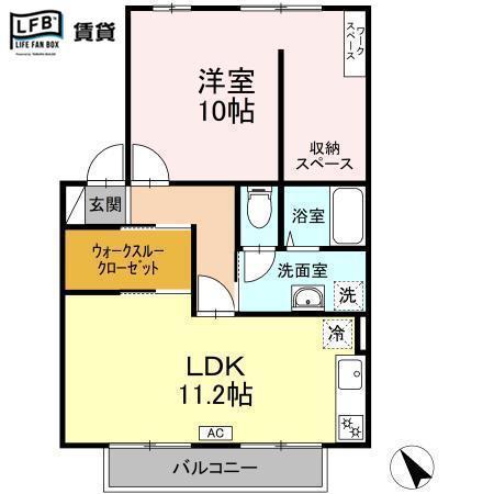 シャルムIB棟(1LDK/2階)の間取り写真