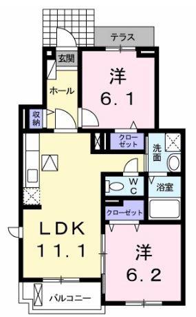 ウィステリアタウン IX(2LDK/1階)の間取り写真